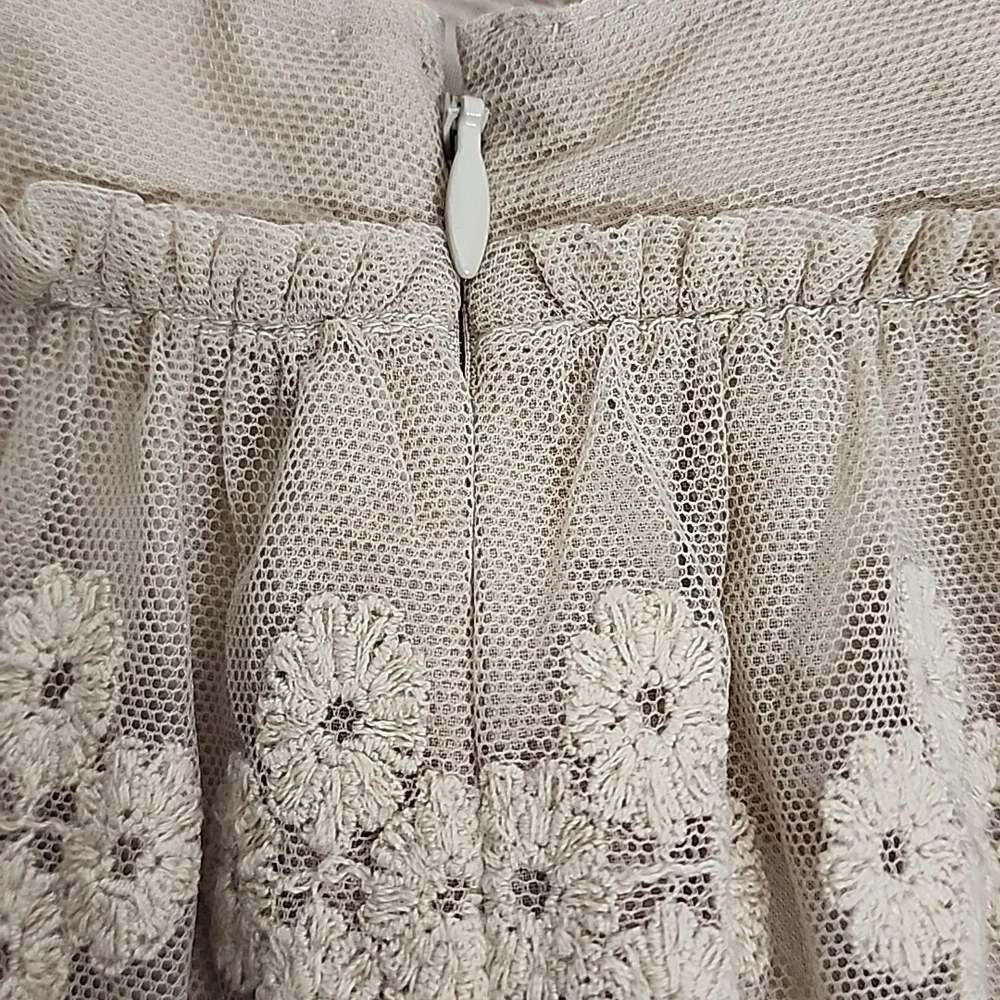 Garnet Hill Lace Tiered Beautiful Mini Skirt-Beige Sz2 Made In India 100% Cotton